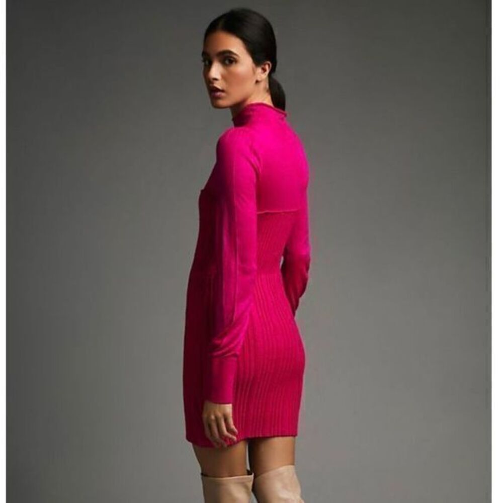 NWT Anthropologie Pink Sweater Knit Long Sleeve Mini Dress Turtleneck Jumper S
